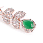 Sparkling Leaf CZ Crystals Drop Earrings - Rose Gold & Green