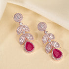 Sparkling Leaf CZ Crystals Drop Earrings - Rose Gold & Red