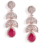Sparkling Leaf CZ Crystals Drop Earrings - Rose Gold & Red