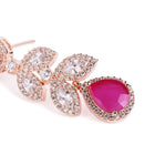 Sparkling Leaf CZ Crystals Drop Earrings - Rose Gold & Red