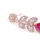 Sparkling Leaf CZ Crystals Drop Earrings - Rose Gold & Red
