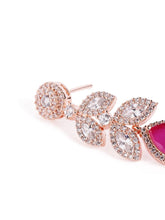 Sparkling Leaf CZ Crystals Drop Earrings - Rose Gold & Red