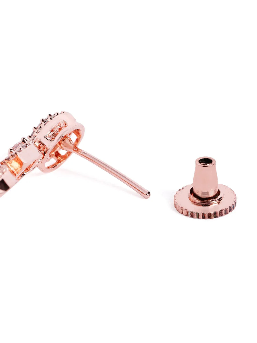 Sparkling Leaf CZ Crystals Drop Earrings - Rose Gold & Red