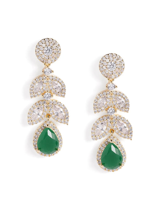 Sparkling Leaf CZ Crystals Drop Earrings - Green