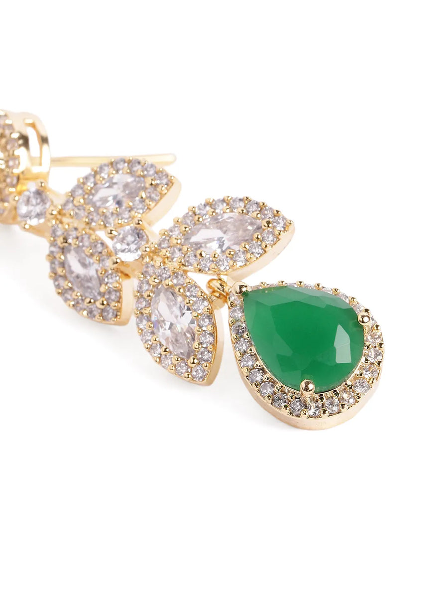 Sparkling Leaf CZ Crystals Drop Earrings - Green