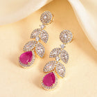 Sparkling Leaf CZ Crystals Drop Earrings - Red