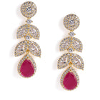 Sparkling Leaf CZ Crystals Drop Earrings - Red