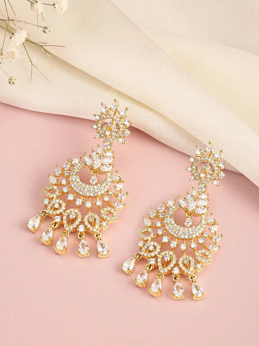 CZ Studded Floral Chandbali Earrings