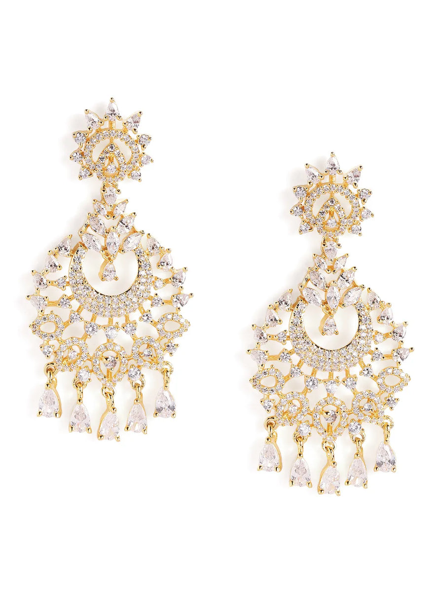 CZ Studded Floral Chandbali Earrings