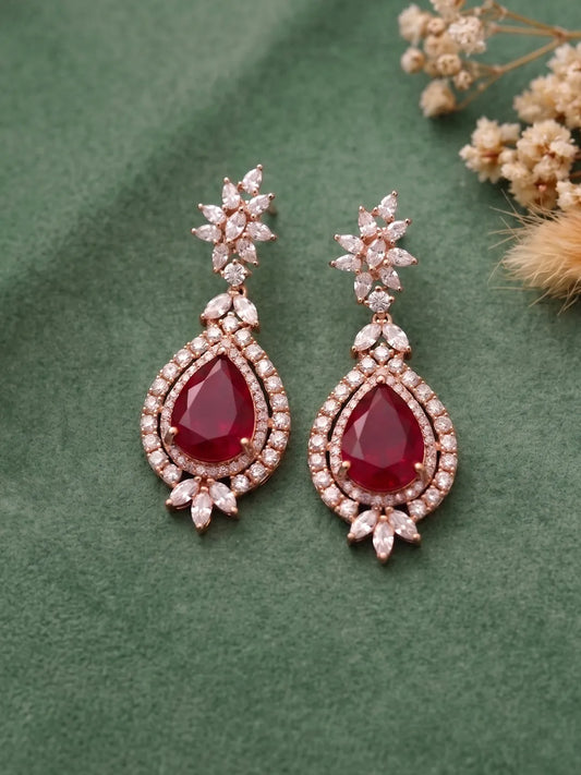 Rose Gold Plated CZ Rani Pink Drop Earrings