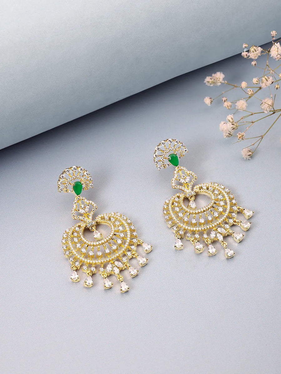 Royal CZ Circle Green Accent Earrings