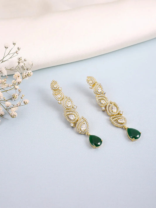Sparkling CZ Teardrop Earrings - Green