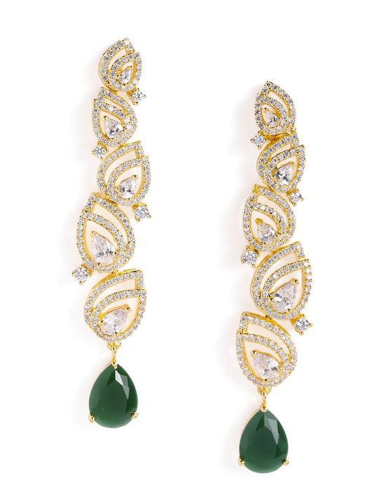 Sparkling CZ Teardrop Earrings - Green
