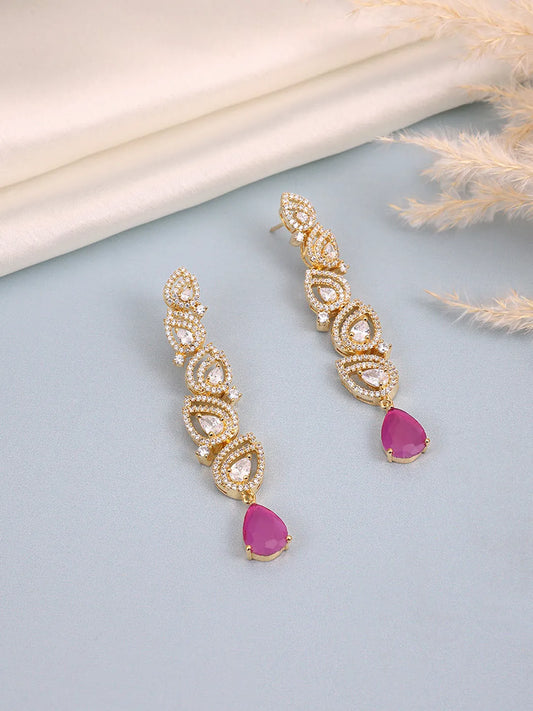Sparkling CZ Teardrop Earrings - Rani Pink