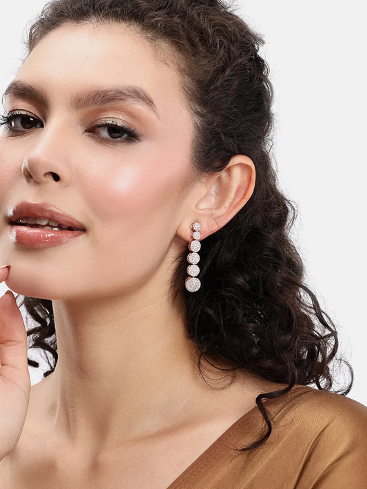 Elegant CZ Circle Drop Earrings - Rose Gold