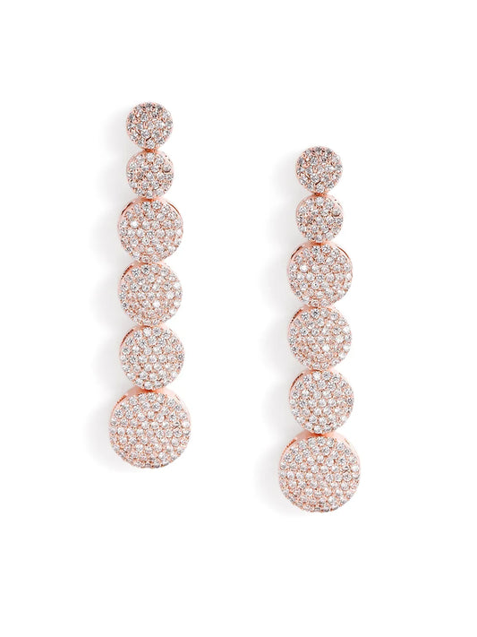 Elegant CZ Circle Drop Earrings - Rose Gold