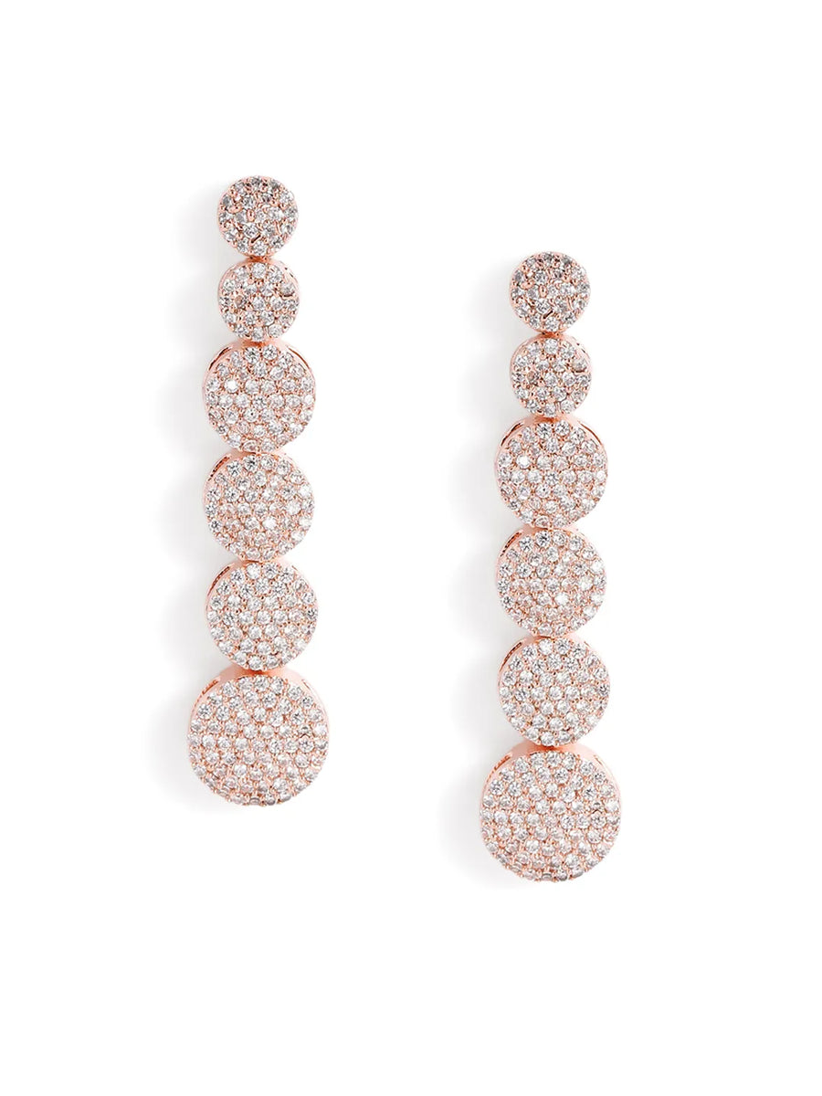 Elegant CZ Circle Drop Earrings - Rose Gold