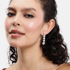 Elegant CZ Circle Drop Earrings - Silver