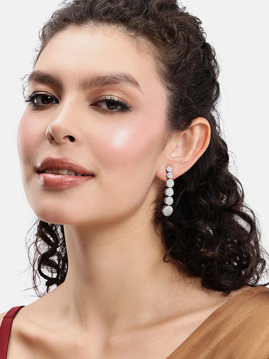 Elegant CZ Circle Drop Earrings - Silver