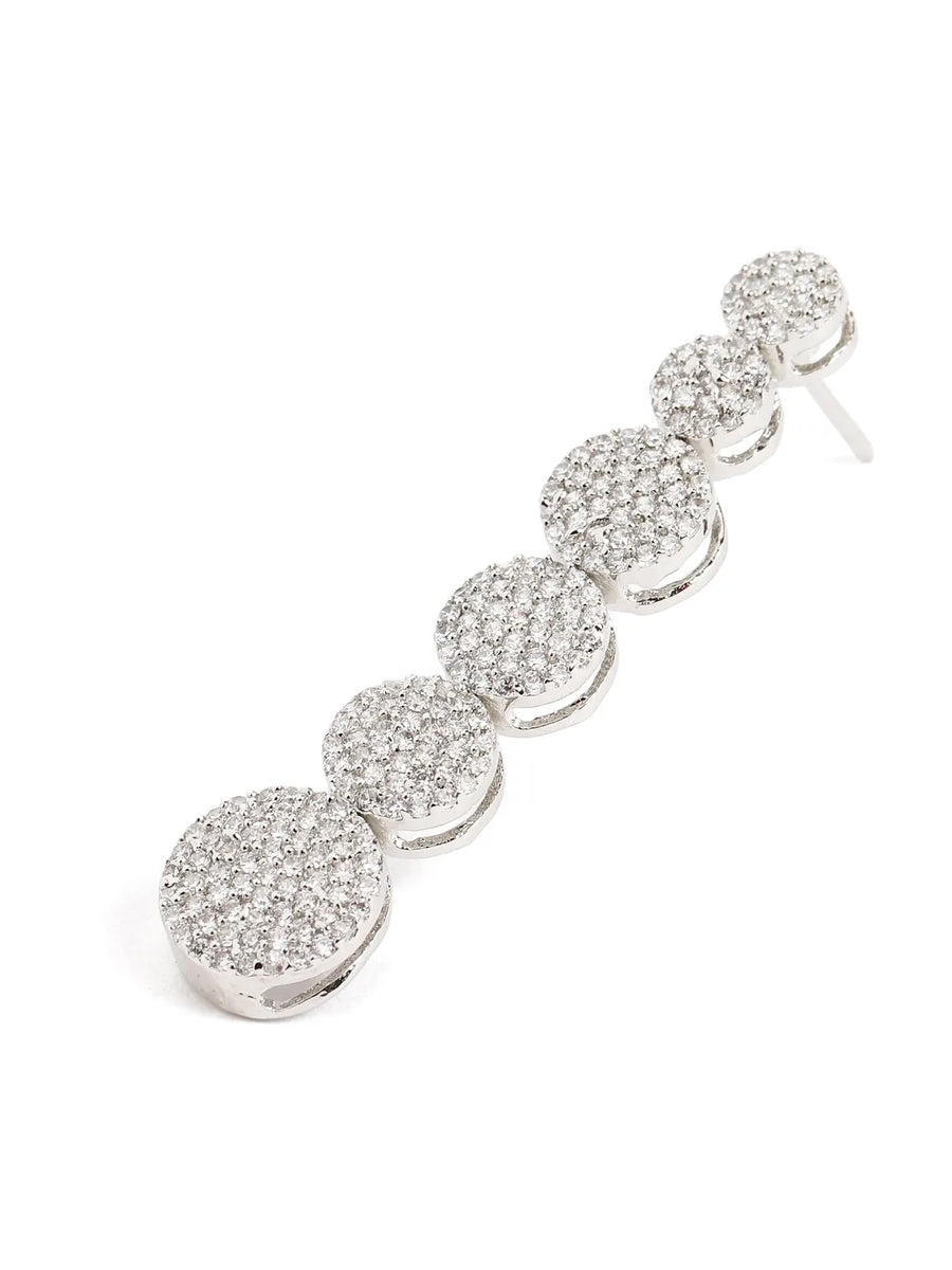 Elegant CZ Circle Drop Earrings - Silver