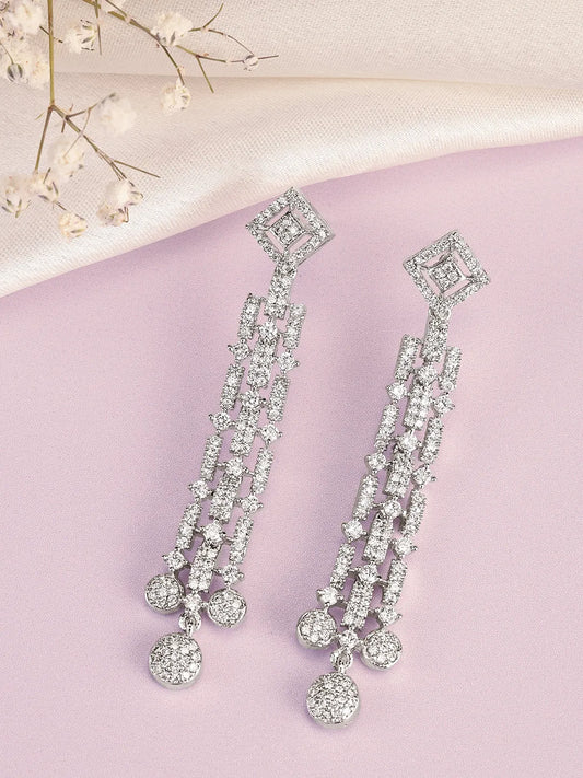 Glam Grid Links and Drop Balls Earrings - Silver