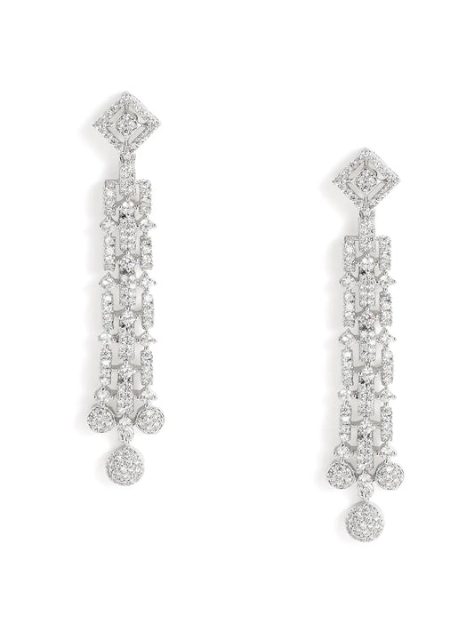 Glam Grid Links and Drop Balls Earrings - Silver