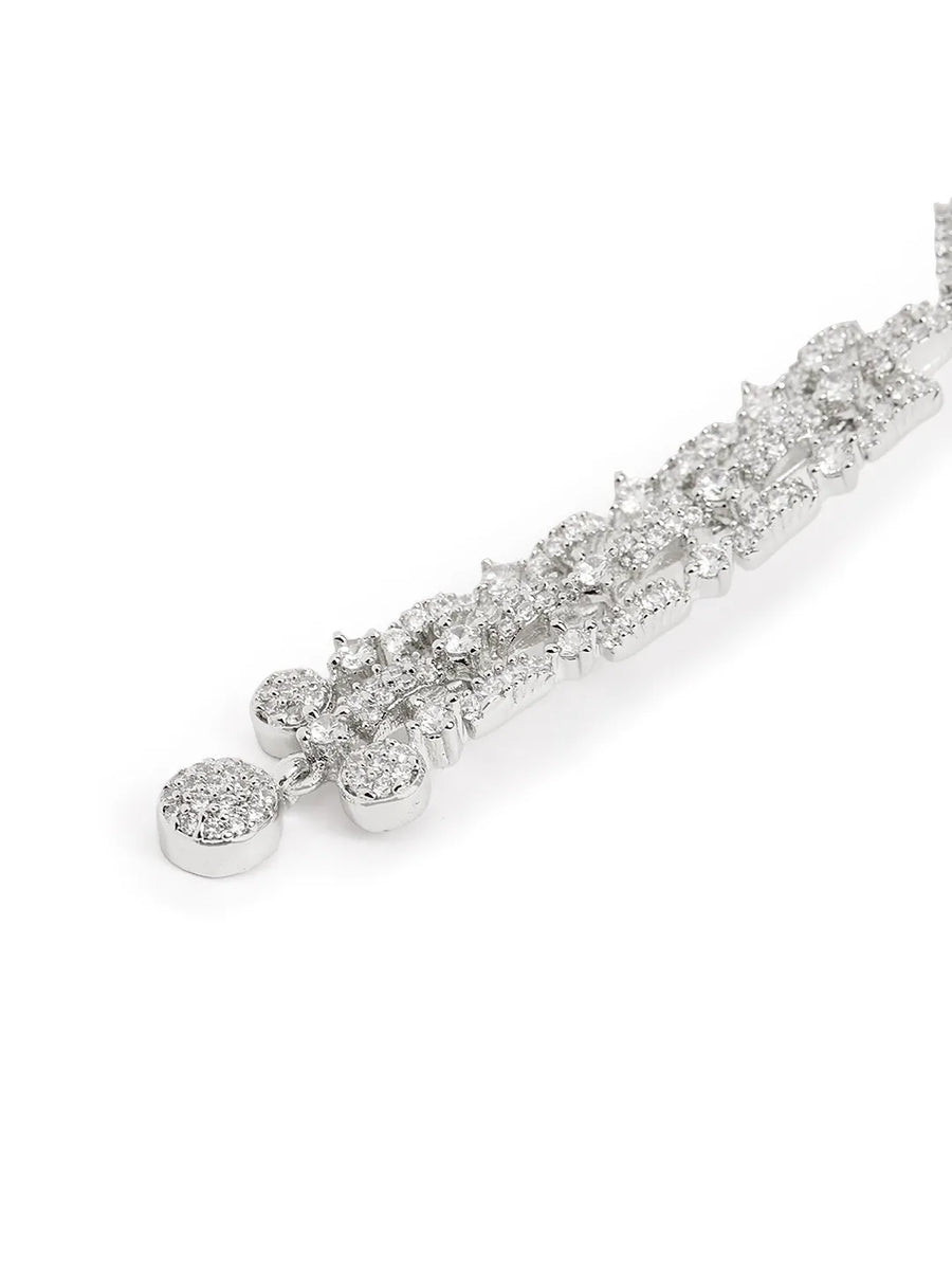 Glam Grid Links and Drop Balls Earrings - Silver