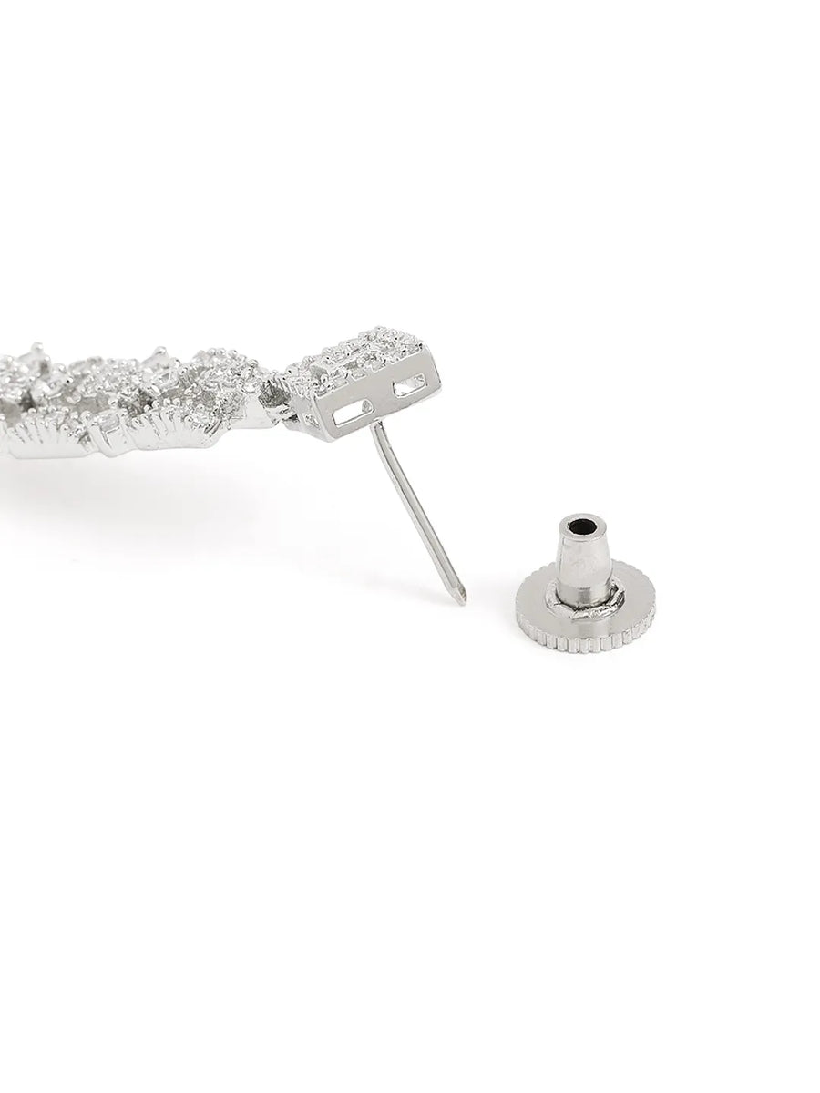 Glam Grid Links and Drop Balls Earrings - Silver