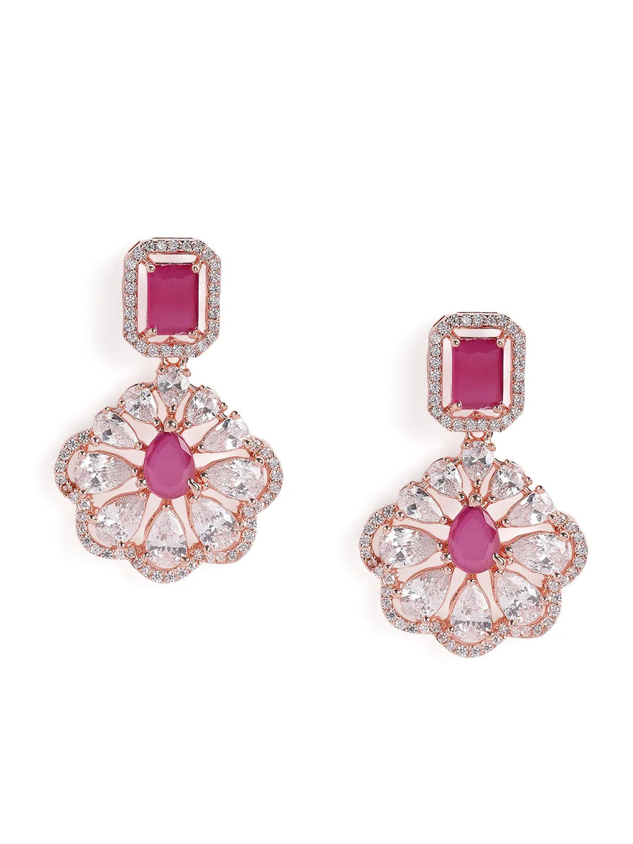 Sparkling Faux Ruby Floral Drop Earrings