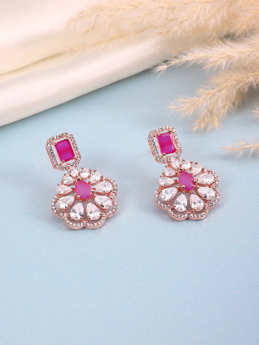 Sparkling Faux Ruby Floral Drop Earrings