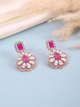 Sparkling Faux Ruby Floral Drop Earrings