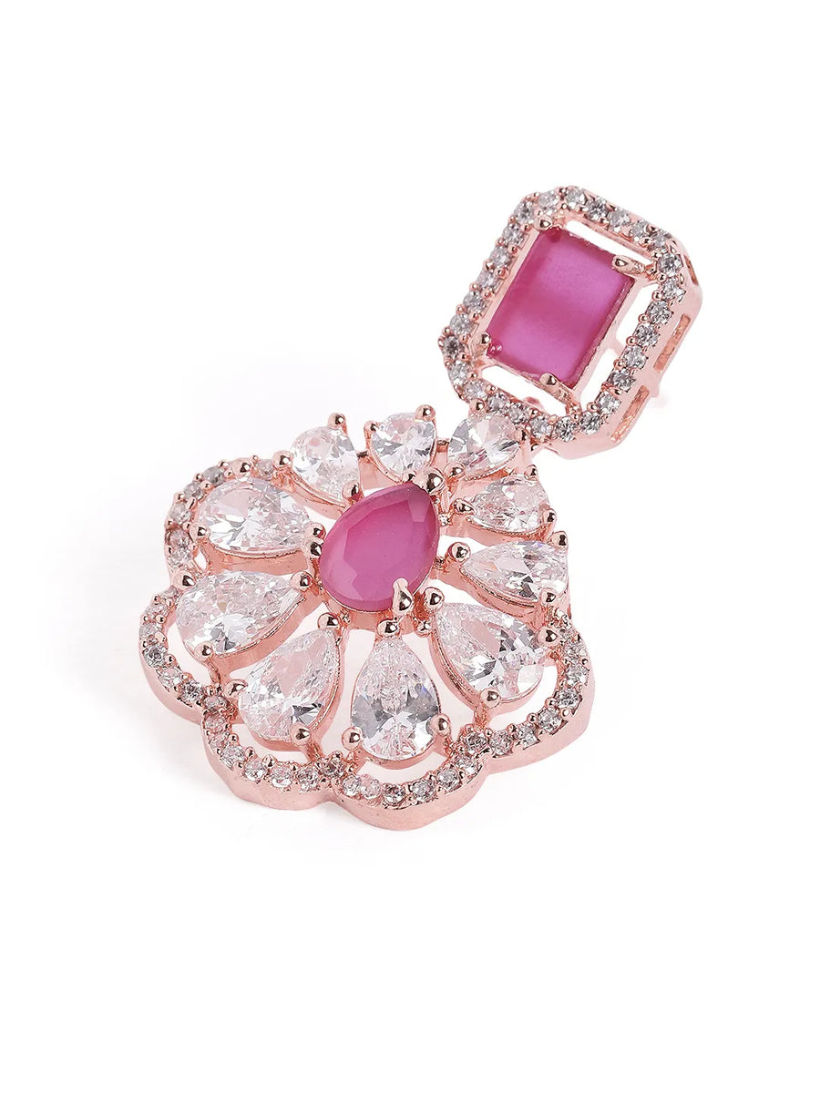 Sparkling Faux Ruby Floral Drop Earrings