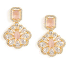 Sparkling Faux Ruby Floral Drop Earrings - Pink