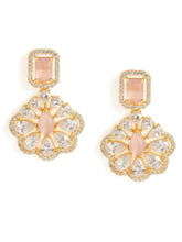 Sparkling Faux Ruby Floral Drop Earrings - Pink