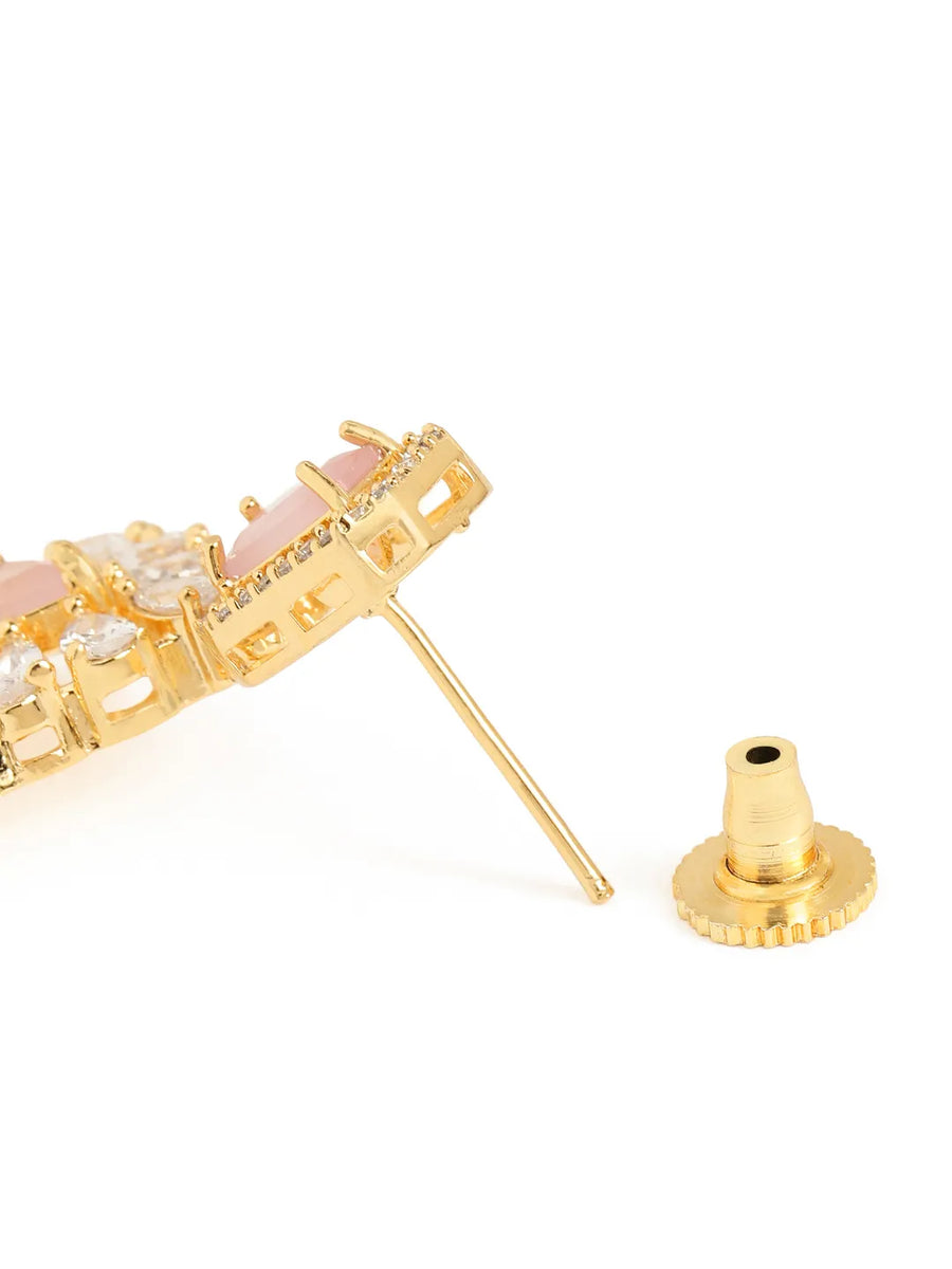 Sparkling Faux Ruby Floral Drop Earrings - Pink