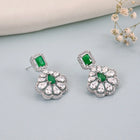 Sparkling Faux Ruby Floral Drop Earrings - Green