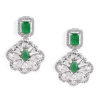 Sparkling Faux Ruby Floral Drop Earrings - Green