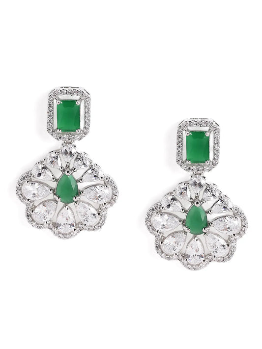 Sparkling Faux Ruby Floral Drop Earrings - Green