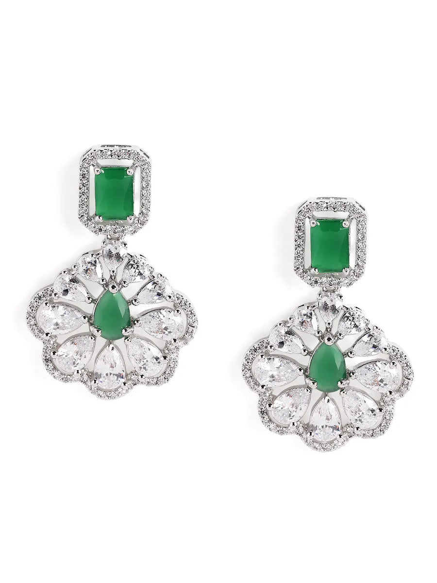 Sparkling Faux Ruby Floral Drop Earrings - Green