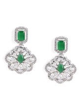Sparkling Faux Ruby Floral Drop Earrings - Green