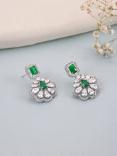 Sparkling Faux Ruby Floral Drop Earrings - Green