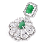 Sparkling Faux Ruby Floral Drop Earrings - Green