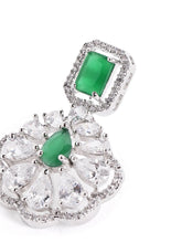 Sparkling Faux Ruby Floral Drop Earrings - Green