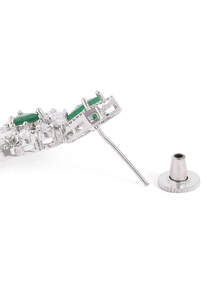 Sparkling Faux Ruby Floral Drop Earrings - Green