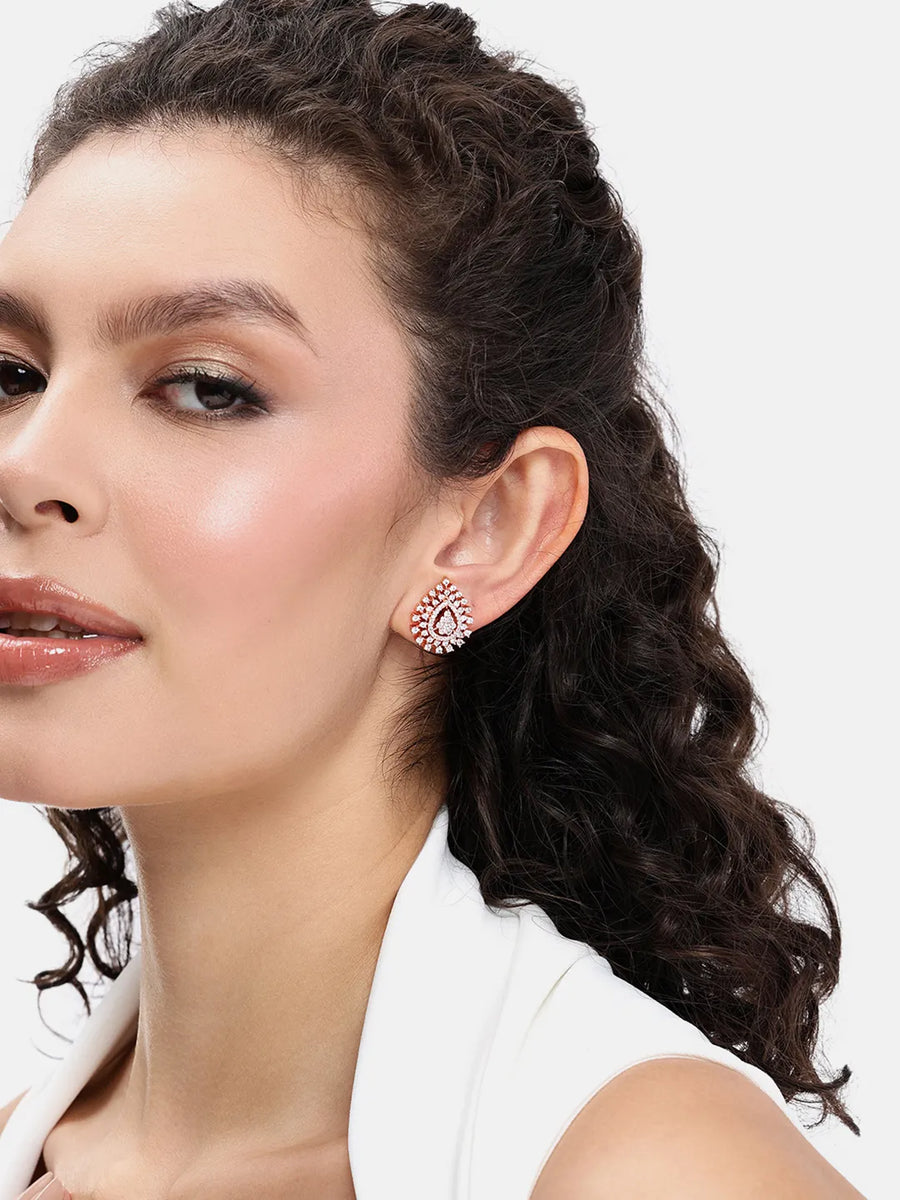 Radiant CZ Teardrop Stud Earrings - Rose Gold