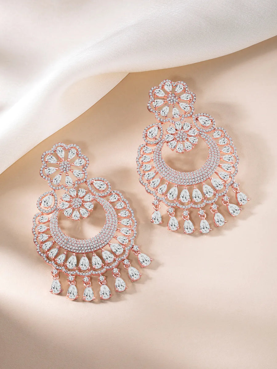 Peora Floral Crystal Luxe Chandbali - Rose Gold