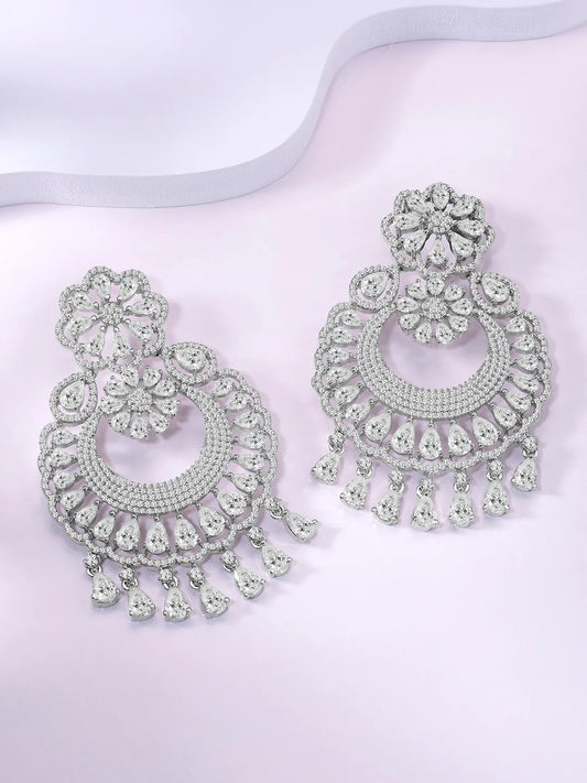 Glam CZ & Crystal Floral Dangles - Silver