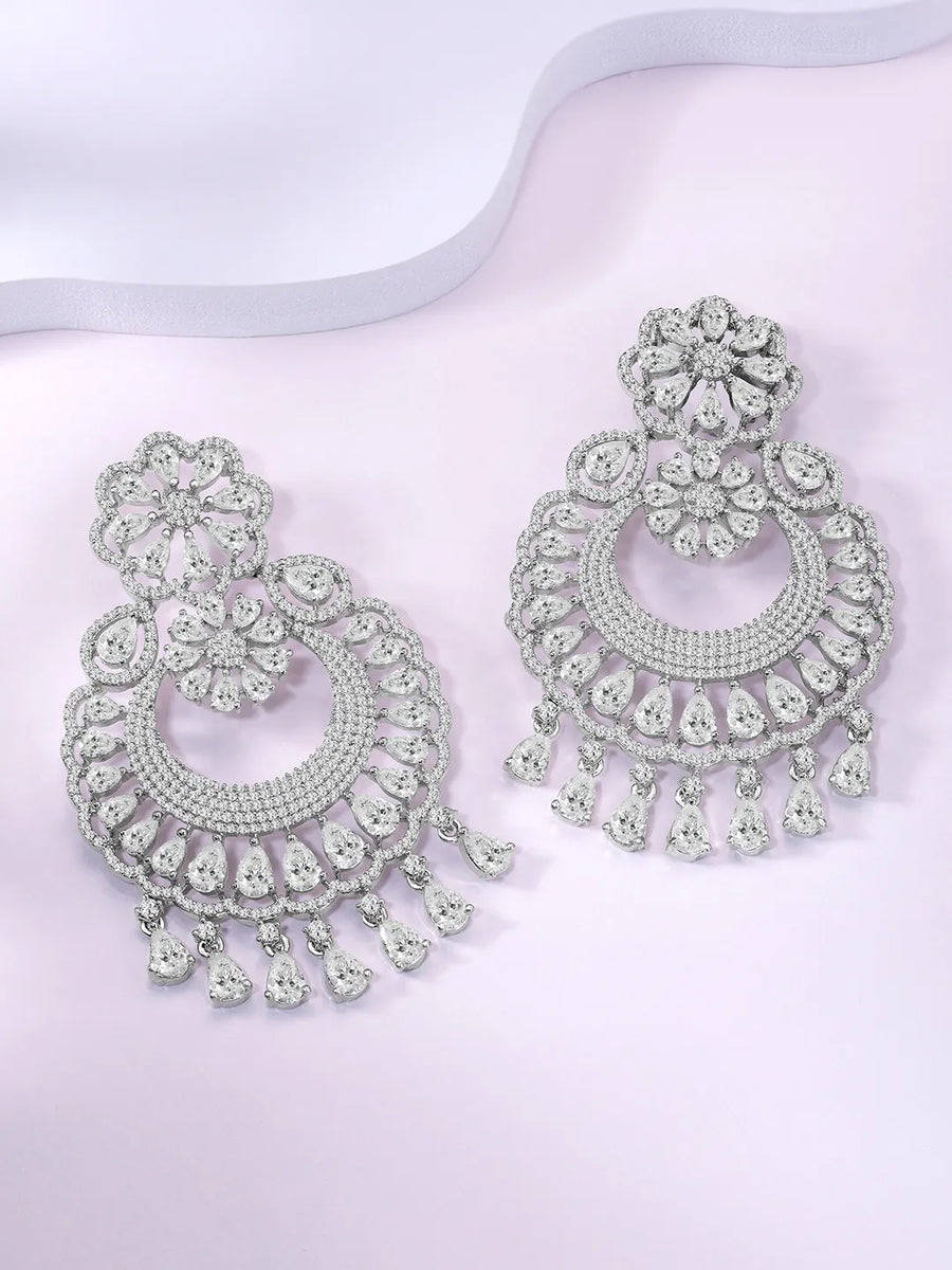 Peora Floral Crystal Luxe Chandbali - Silver