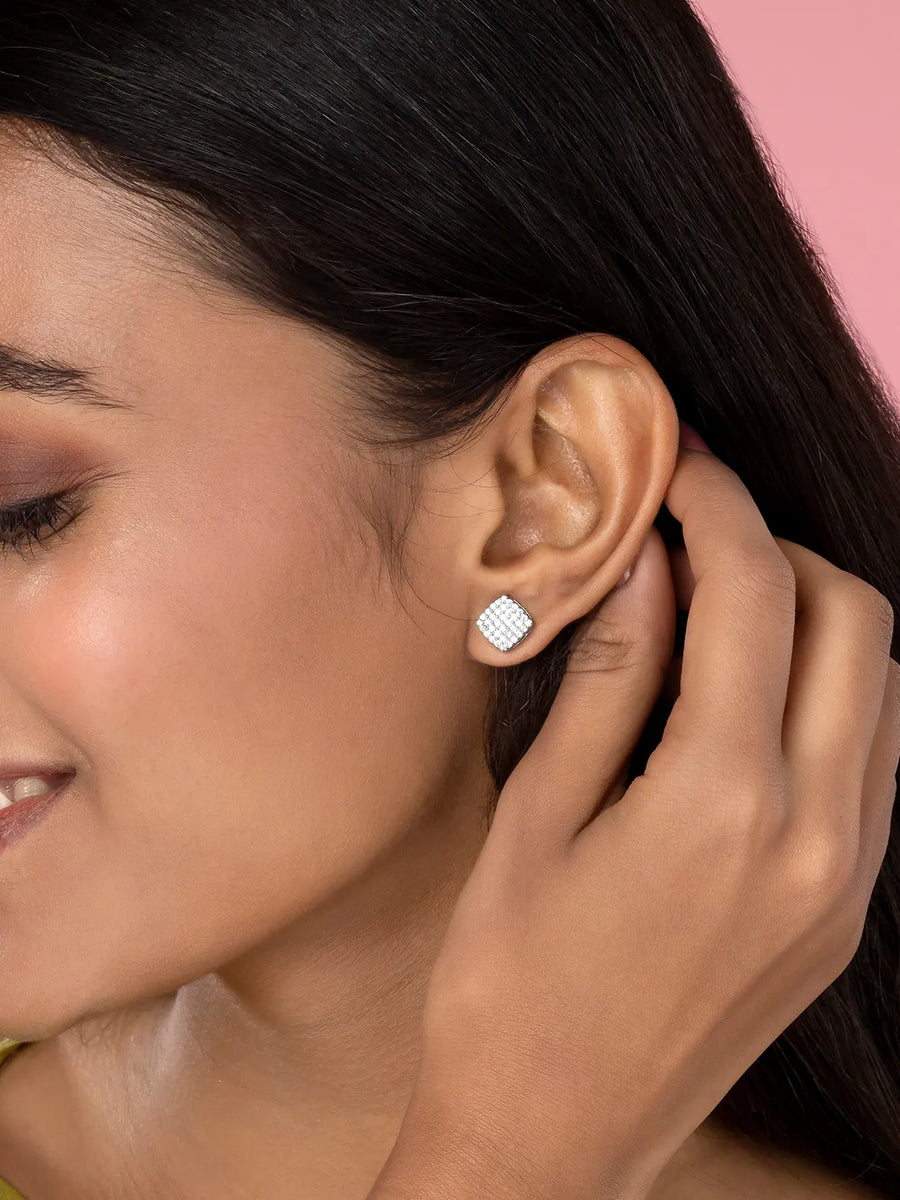 Classic Square CZ Stud Earrings