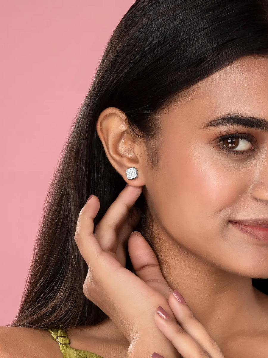 Classic Square CZ Stud Earrings